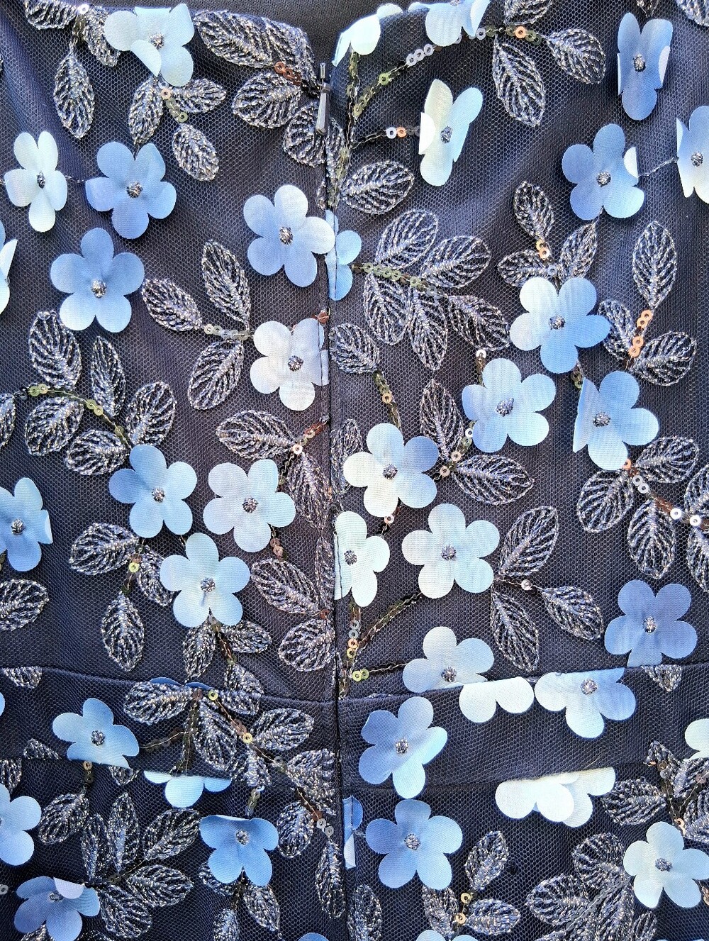 Xscape Blue 3D Floral Applique Square-Neck Fit & Flare Midi Dress Size 16 - Picture 8 of 11
